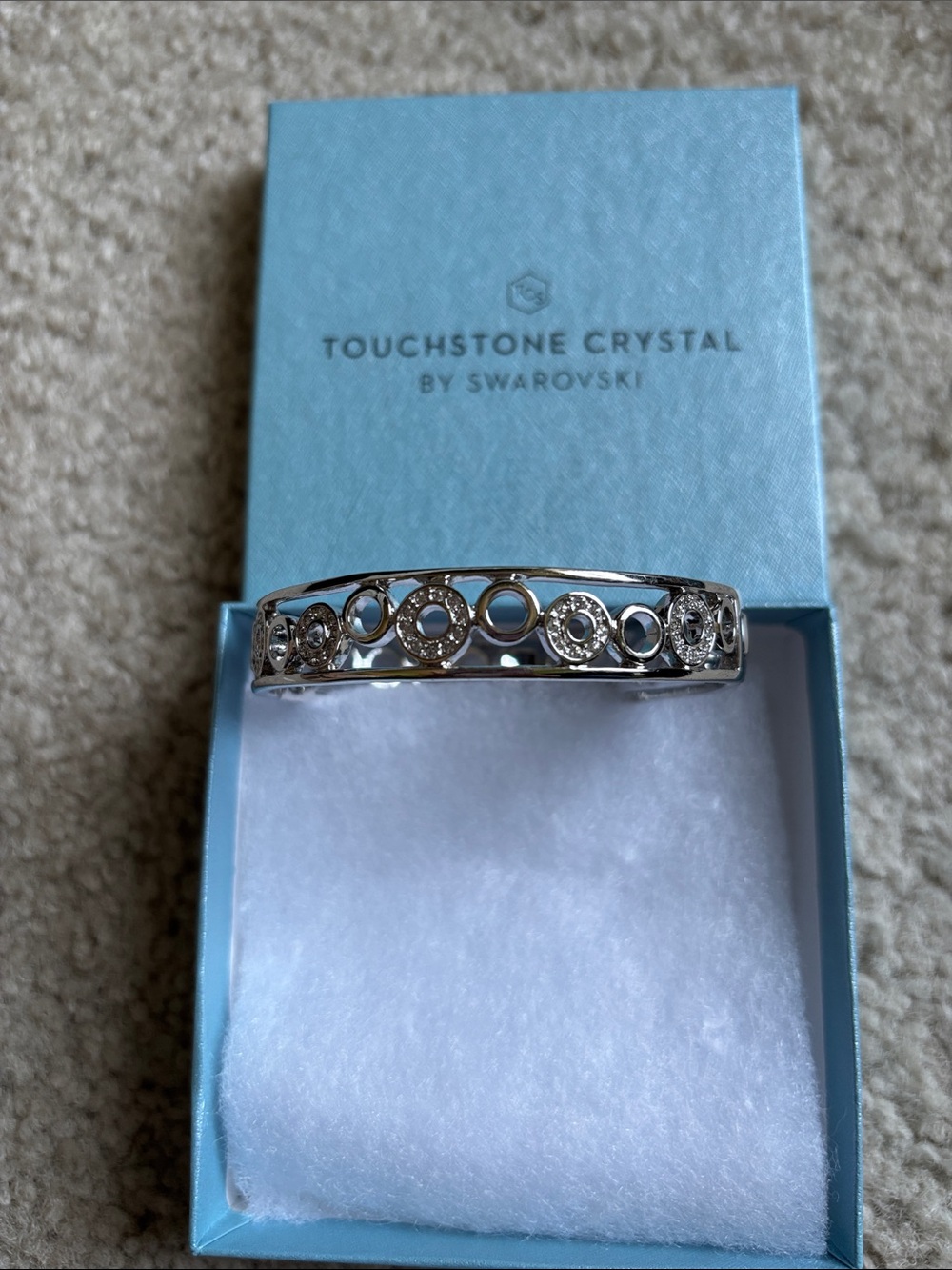 Touchstone Crystal Silver Open Circle Crystal Bangle